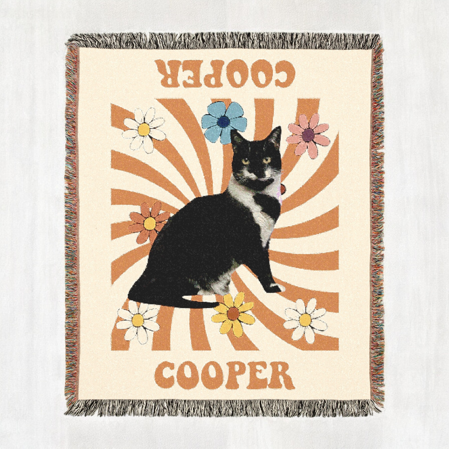 Custom Retro Spiral Woven Blanket, Custom Pet Photo and Name, Gift For Pet Lovers