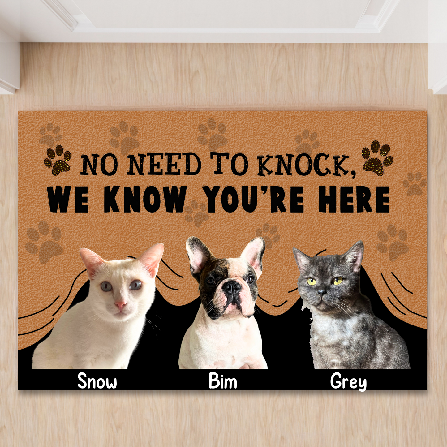 Personalized Pet Doormat, No Need To Knock Doormat, Custom Pet Photo and Name, Gift for Pet Owners