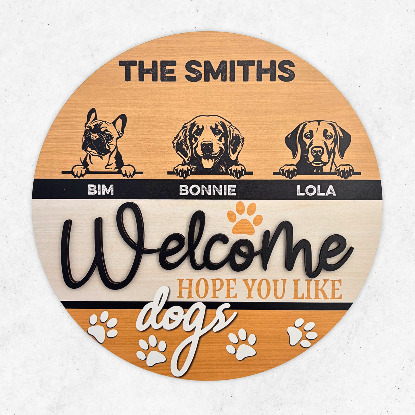Custom Dog Face Welcome Sign, 2 Layers Wooden Door Hanger Handcraft, Hope You Like Dogs Door Sign