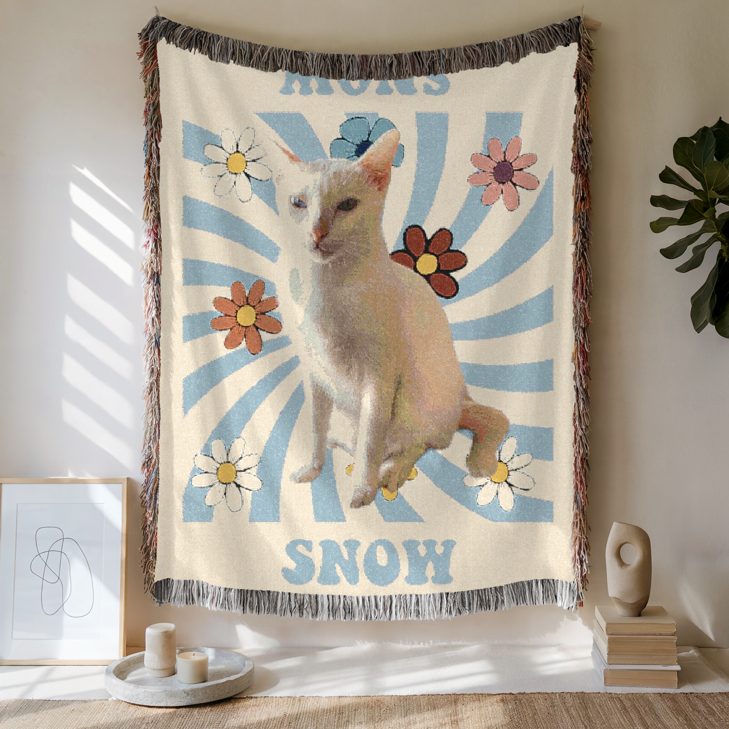 Custom Retro Spiral Woven Blanket, Custom Pet Photo and Name, Gift For Pet Lovers
