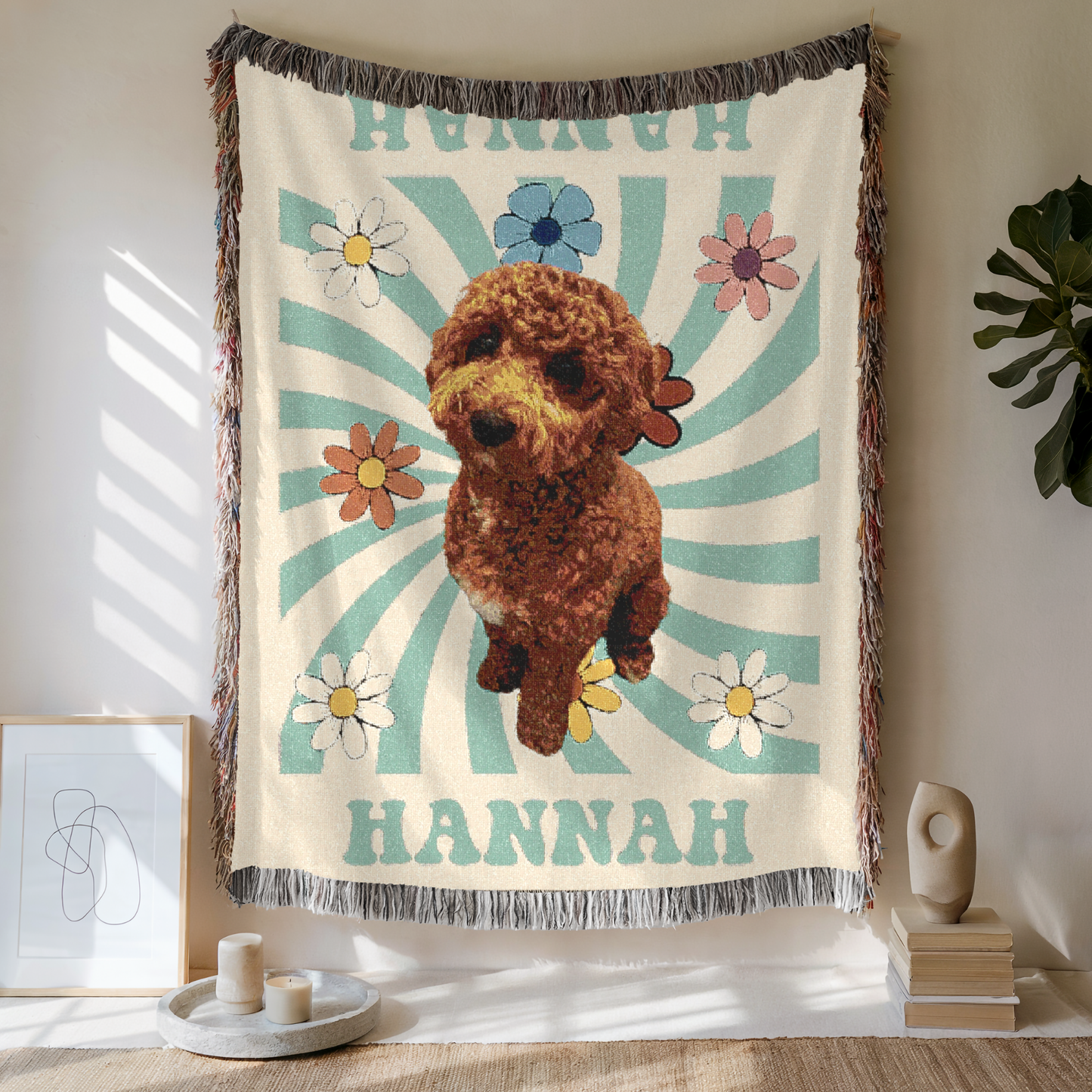 Custom Retro Spiral Woven Blanket, Custom Pet Photo and Name, Gift For Pet Lovers