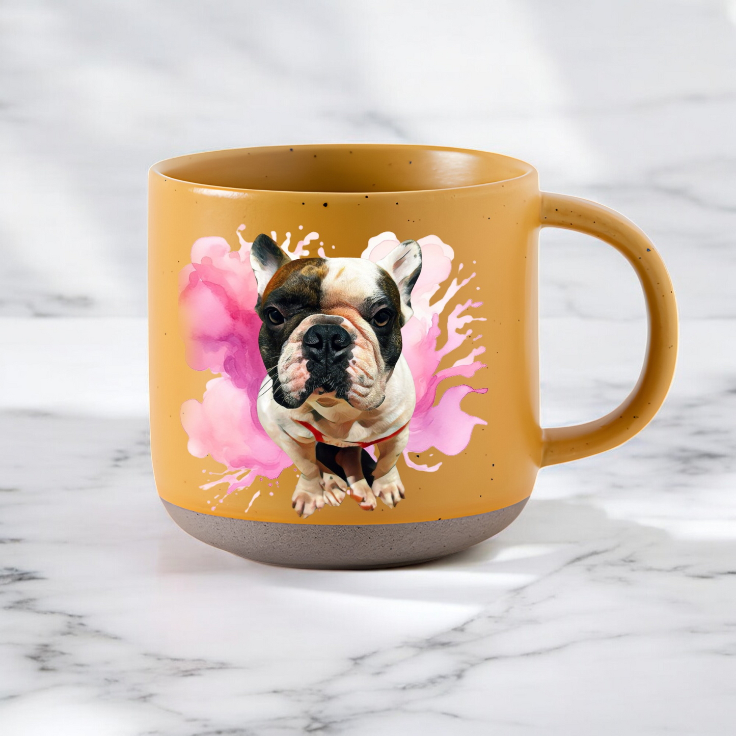 Personalized Pet Watercolor Art Pottery Mug 12oz, Custom 2 Sides Pet Photo And Name, Gift For Pet Owners