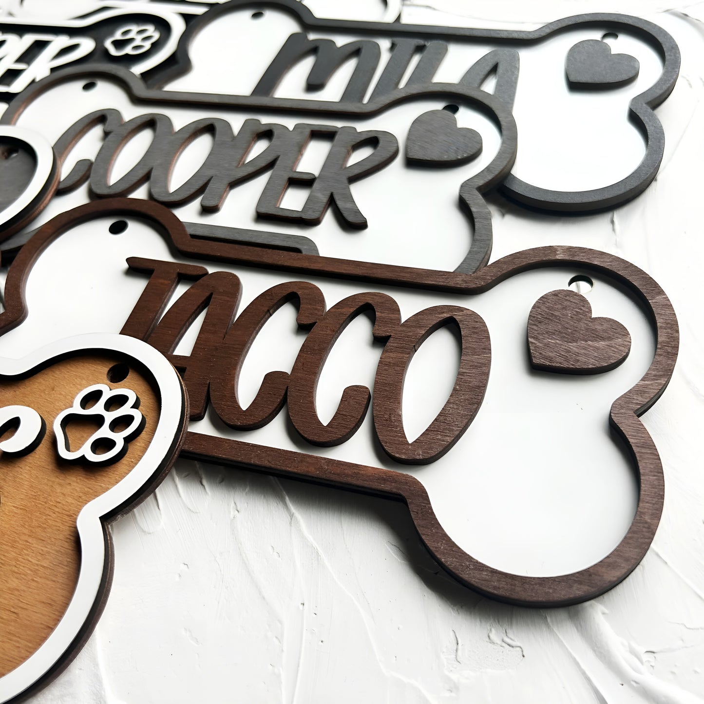 Handcraft 2 Layers Dog Name Bone Shape Plaque Personalized, Custom Kennel Dog Name Sign, Gift For Dog Owners