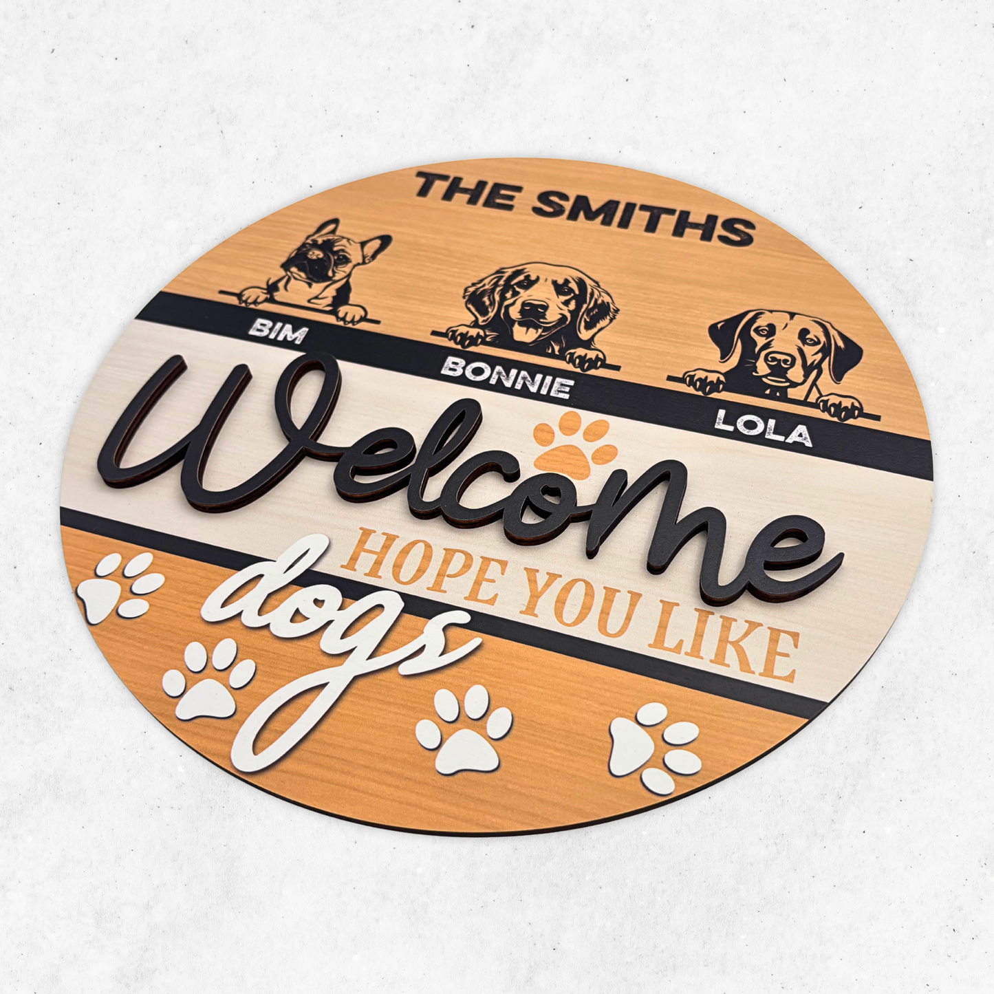 Custom Dog Face Welcome Sign, 2 Layers Wooden Door Hanger Handcraft, Hope You Like Dogs Door Sign