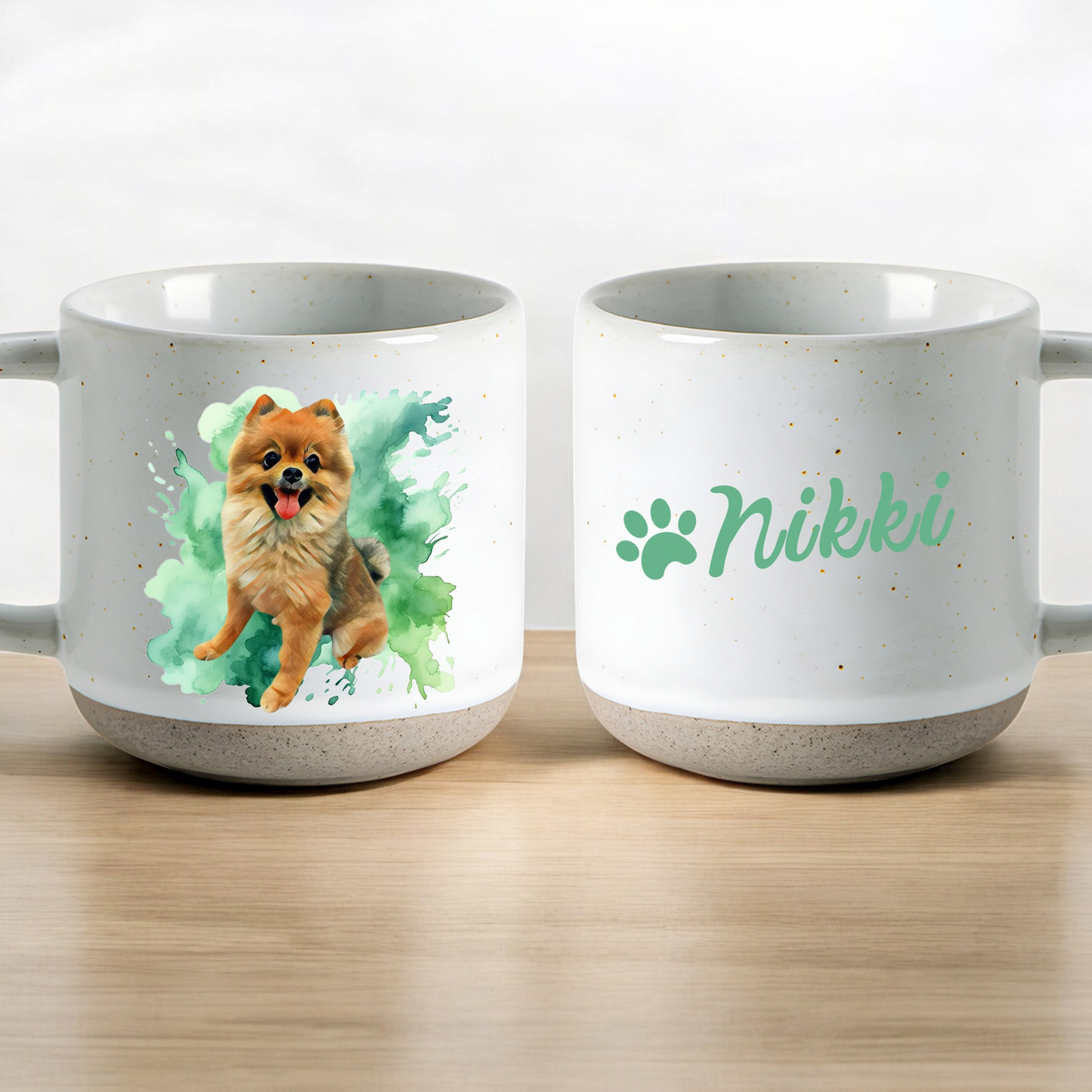 Personalized Pet Watercolor Art Pottery Mug 12oz, Custom 2 Sides Pet Photo And Name, Gift For Pet Owners