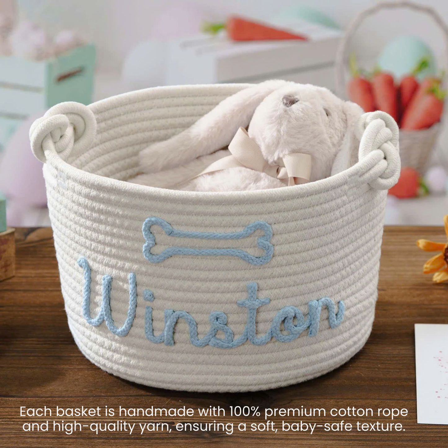 Personalized Pet Cotton Rope Toy Basket, Custom Pet Name Basket, Gift For Pet Lovers