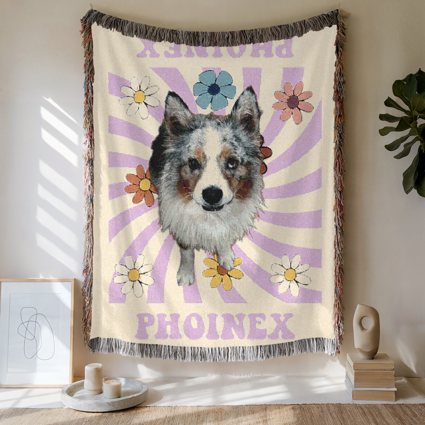 Custom Retro Spiral Woven Blanket, Custom Pet Photo and Name, Gift For Pet Lovers