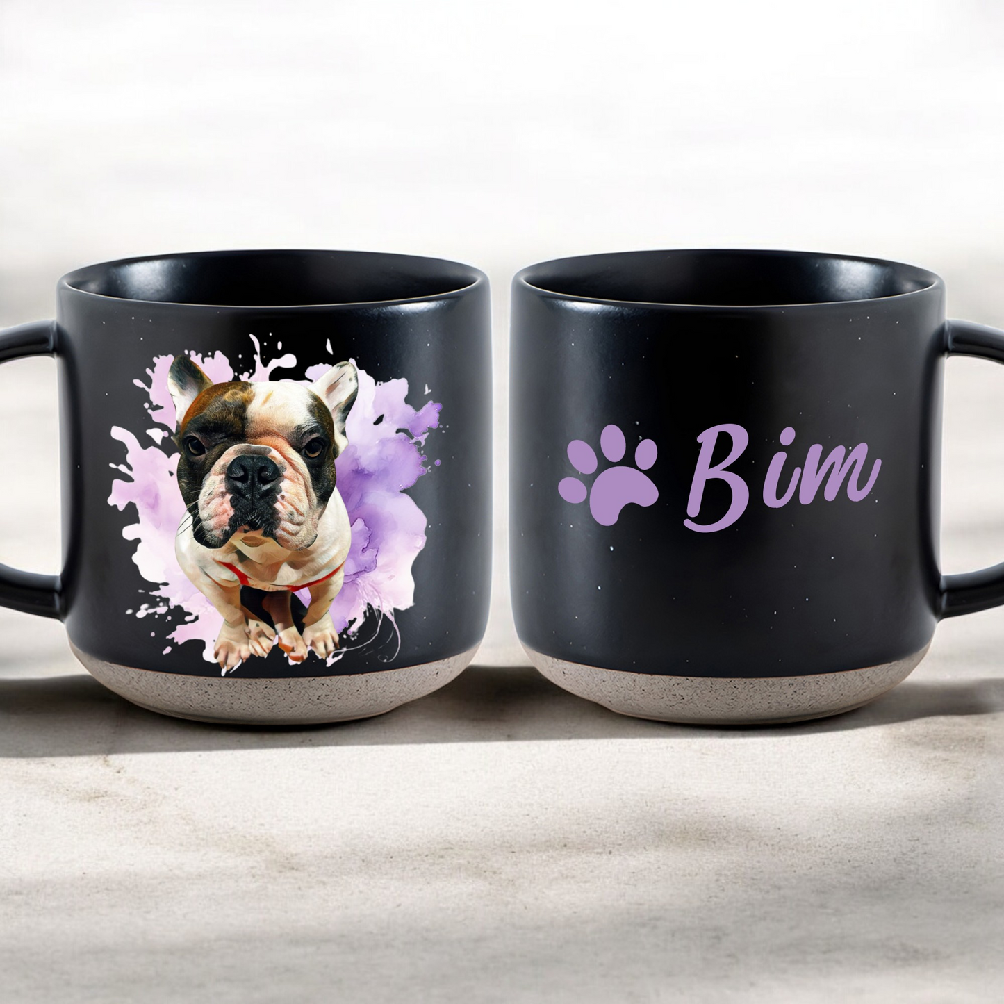 Personalized Pet Watercolor Art Pottery Mug 12oz, Custom 2 Sides Pet Photo And Name, Gift For Pet Owners
