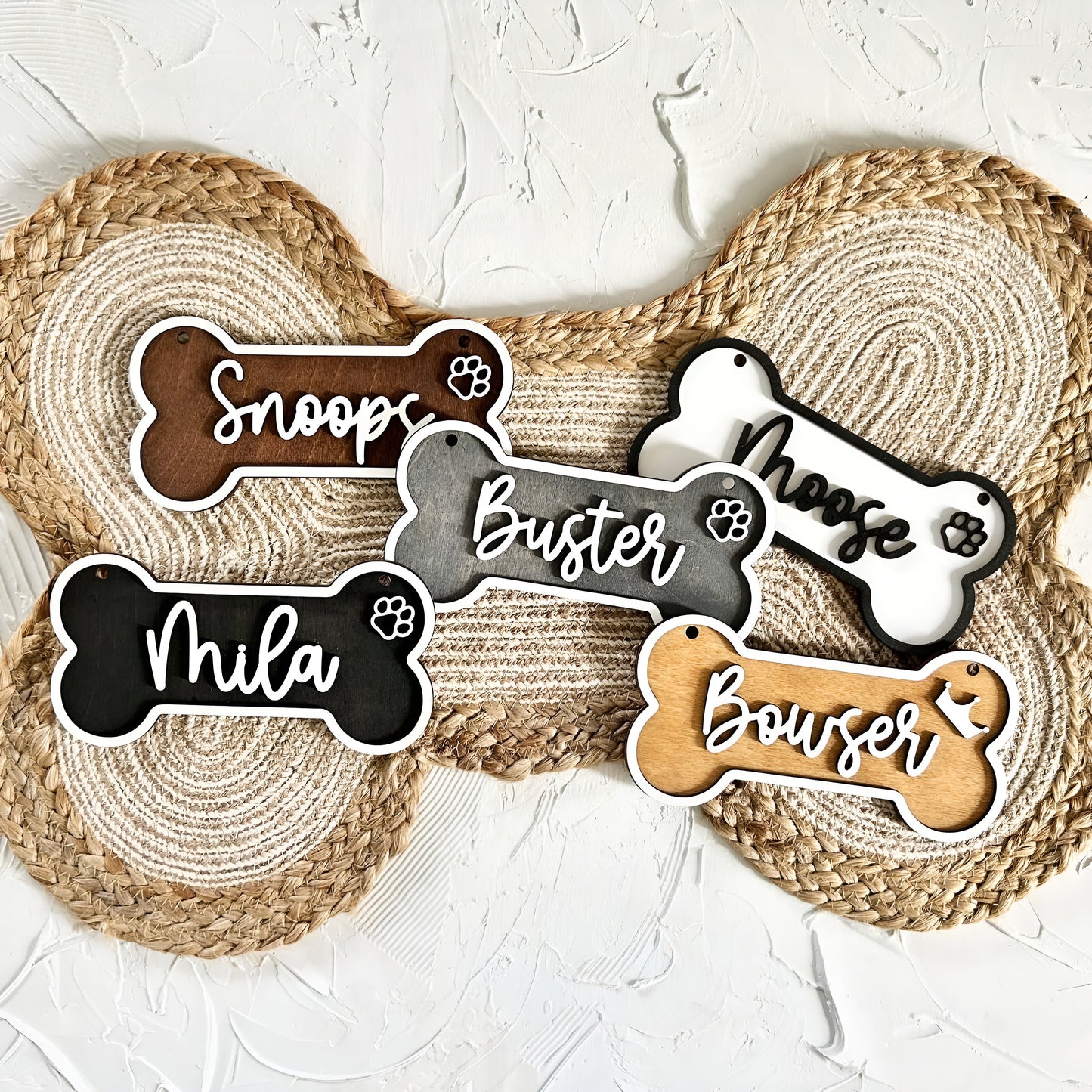 Handcraft 2 Layers Dog Name Bone Shape Plaque Personalized, Custom Kennel Dog Name Sign, Gift For Dog Owners