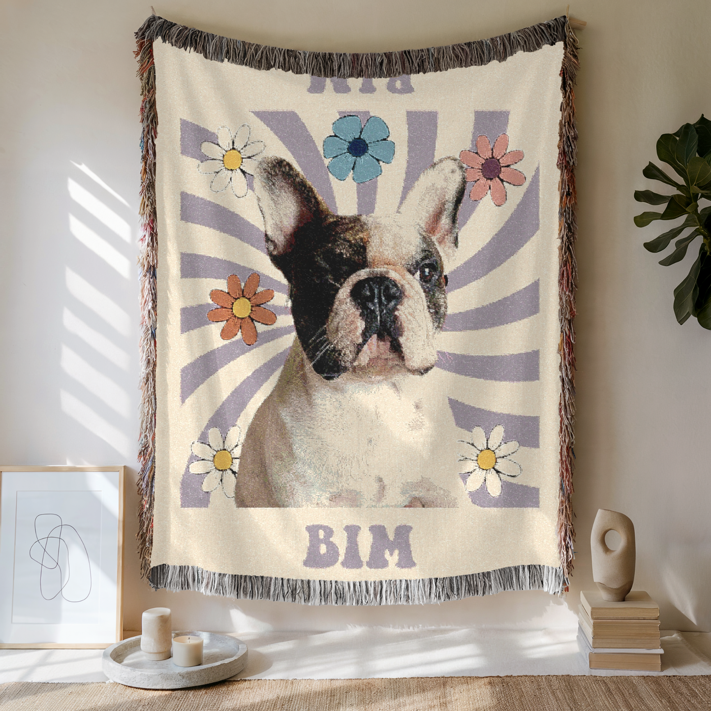 Custom Retro Spiral Woven Blanket, Custom Pet Photo and Name, Gift For Pet Lovers