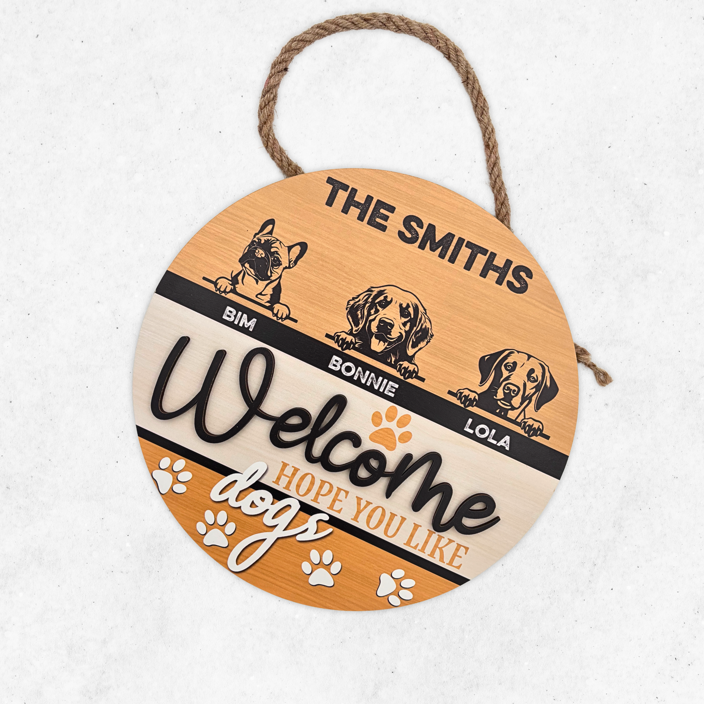Custom Dog Face Welcome Sign, 2 Layers Wooden Door Hanger Handcraft, Hope You Like Dogs Door Sign