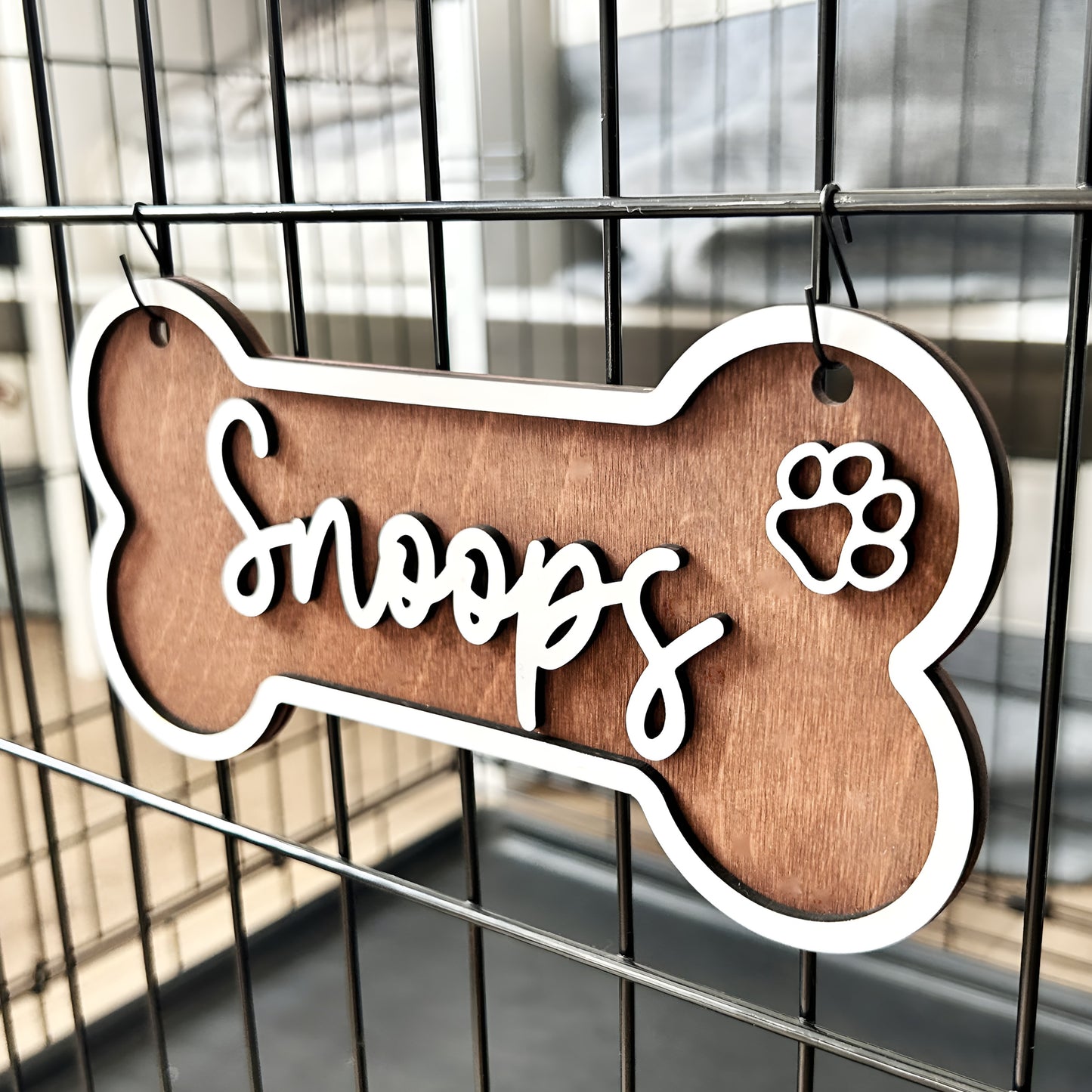 Handcraft 2 Layers Dog Name Bone Shape Plaque Personalized, Custom Kennel Dog Name Sign, Gift For Dog Owners