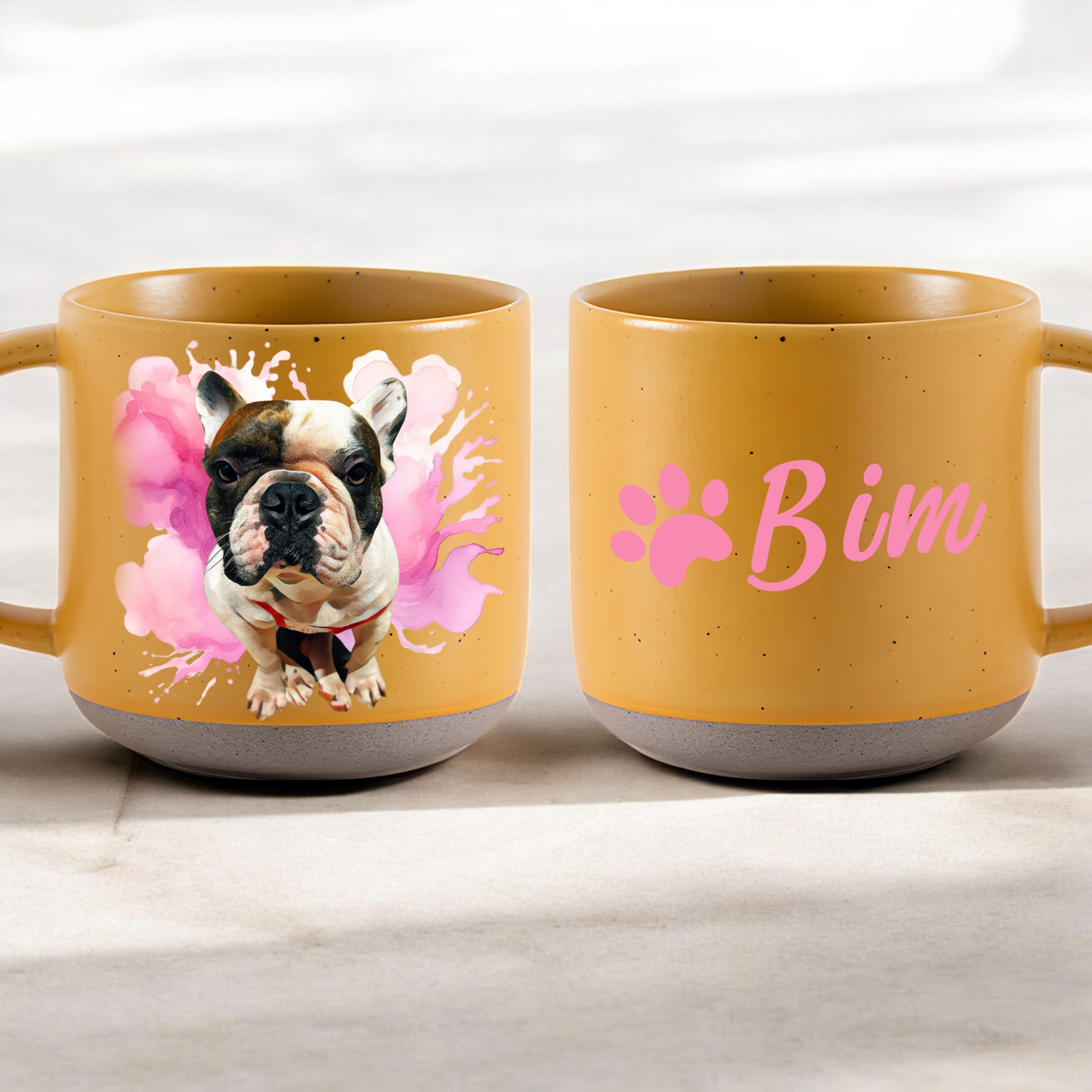 Personalized Pet Watercolor Art Pottery Mug 12oz, Custom 2 Sides Pet Photo And Name, Gift For Pet Owners