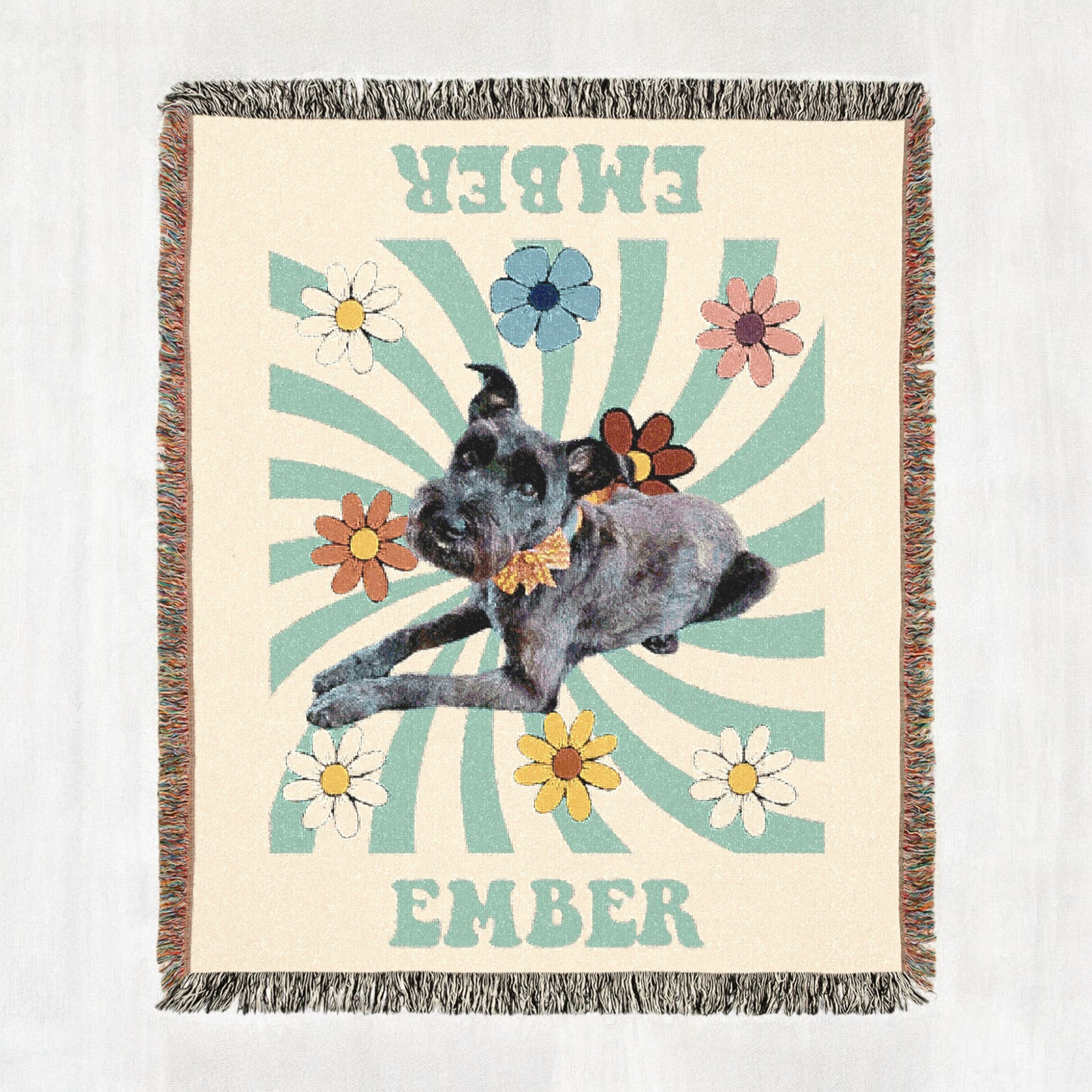 Custom Retro Spiral Woven Blanket, Custom Pet Photo and Name, Gift For Pet Lovers