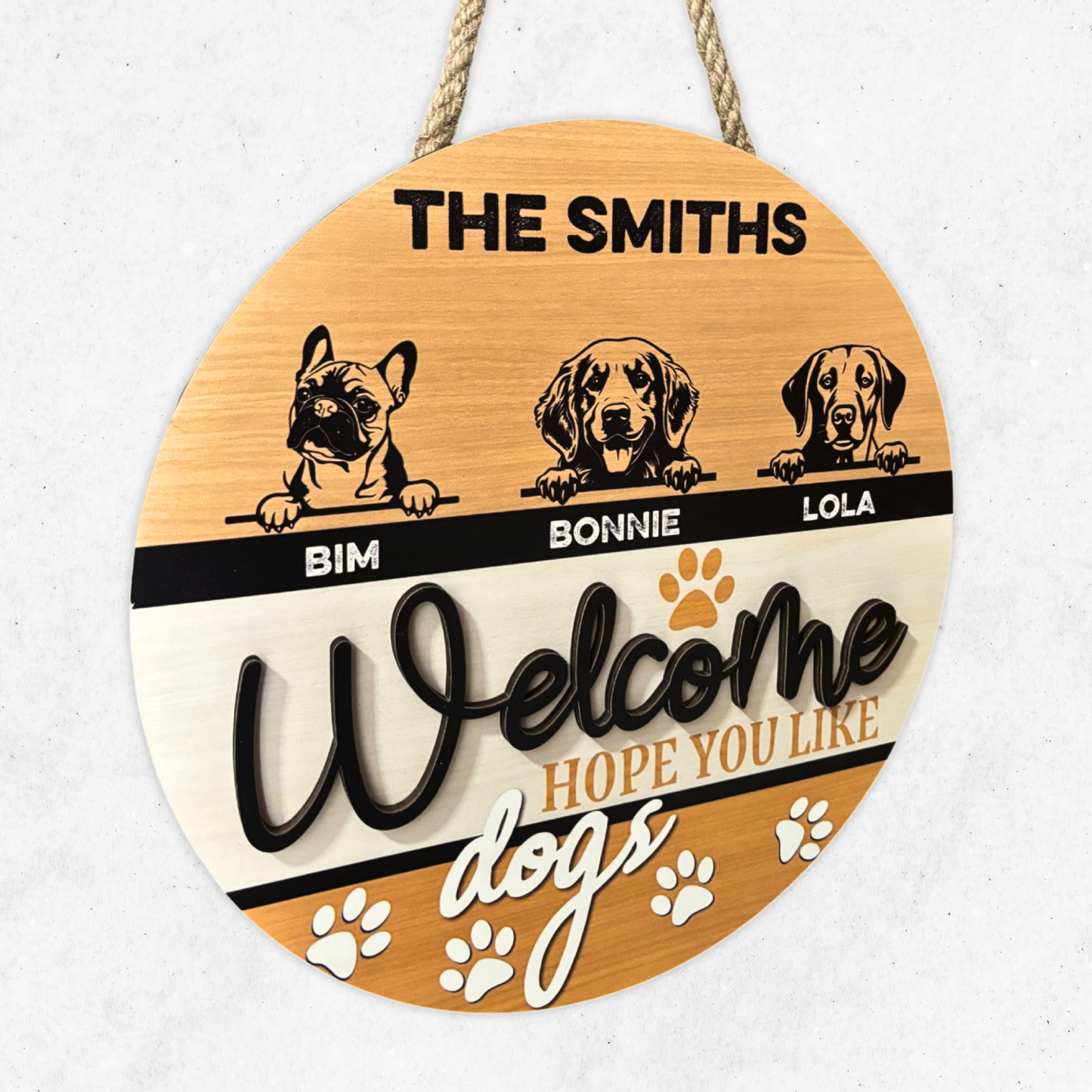 Custom Dog Face Welcome Sign, 2 Layers Wooden Door Hanger Handcraft, Hope You Like Dogs Door Sign