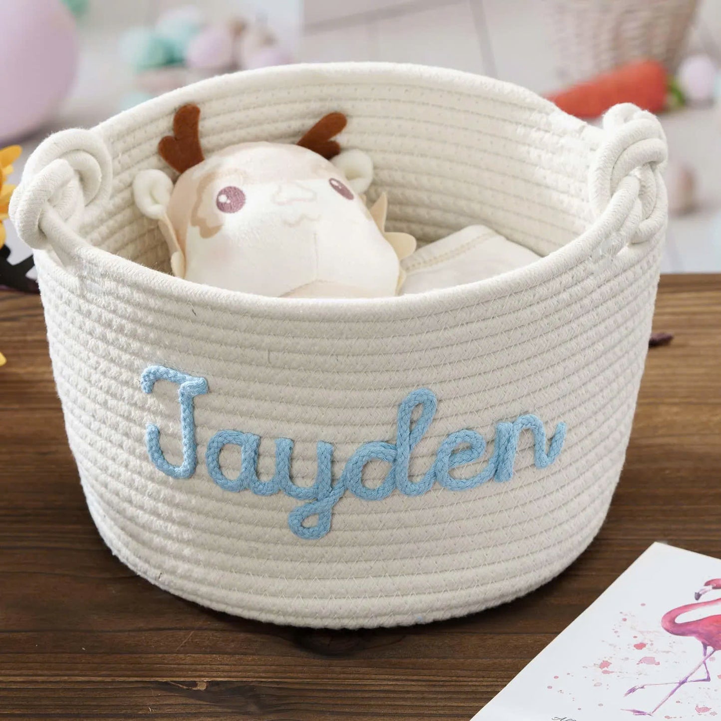 Personalized Pet Cotton Rope Toy Basket, Custom Pet Name Basket, Gift For Pet Lovers