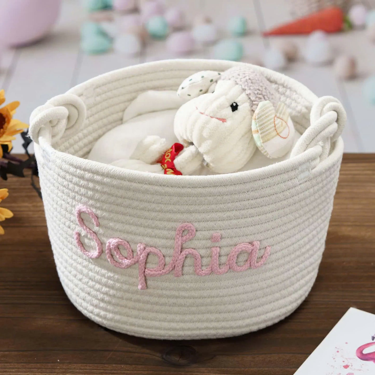 Personalized Pet Cotton Rope Toy Basket, Custom Pet Name Basket, Gift For Pet Lovers
