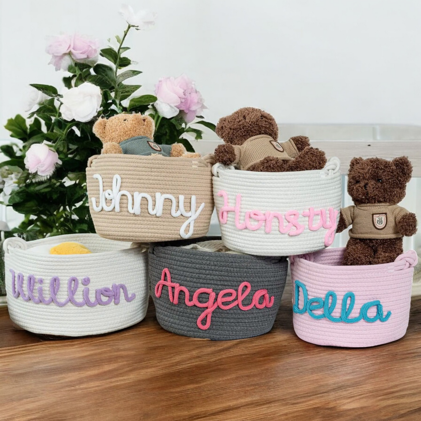 Personalized Pet Cotton Rope Toy Basket, Custom Pet Name Basket, Gift For Pet Lovers