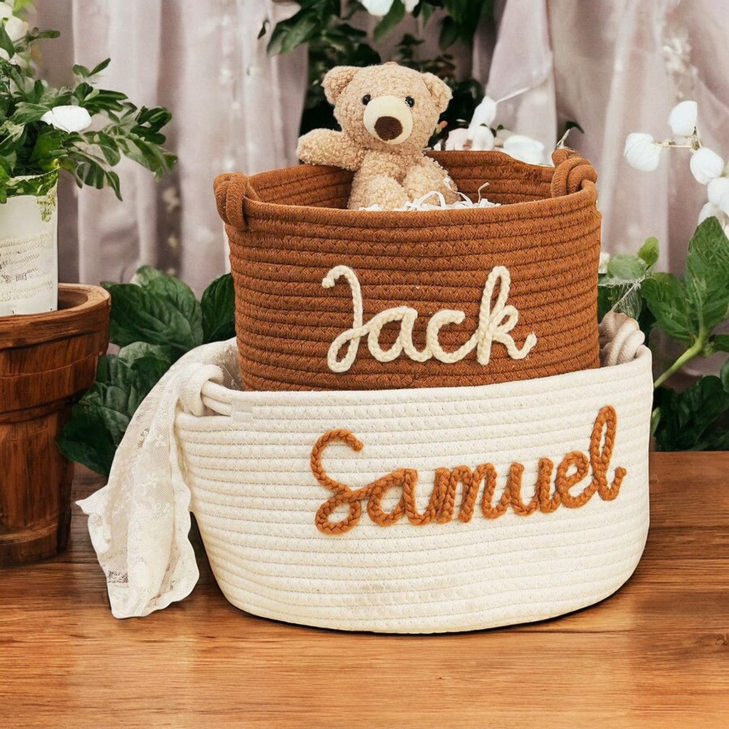 Personalized Pet Cotton Rope Toy Basket, Custom Pet Name Basket, Gift For Pet Lovers