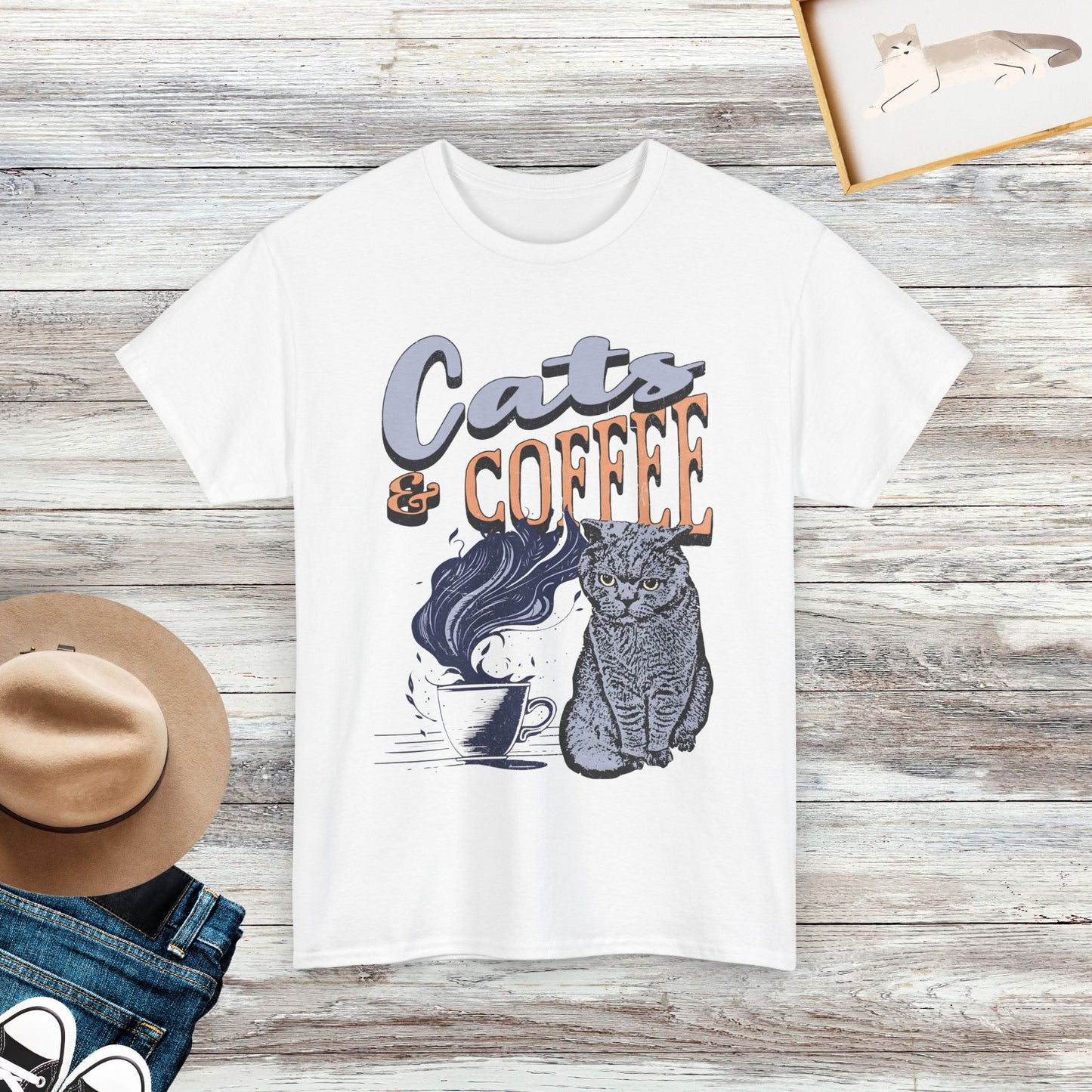 Cats And Coffee Shirt, Coffee Lover Shirt, Cat Lover Shirt, Retro Coffee Cat Shirt