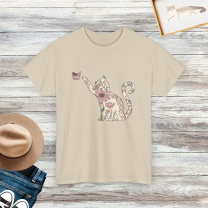 Wildflowers Cat T-shirt, Floral Cat T-shirts, Gift For Cat Lovers