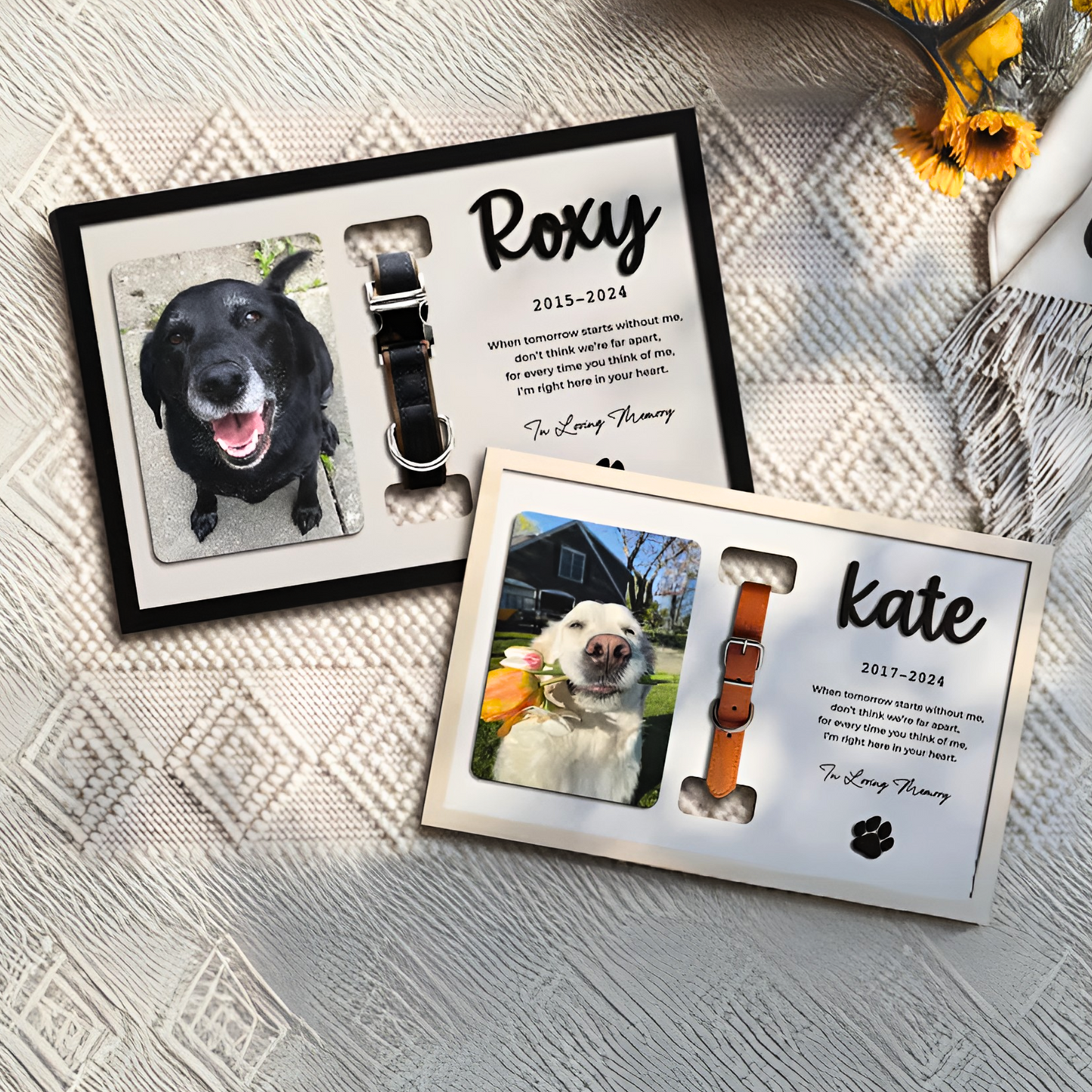 Personalized Wooden Pet Memorial Frame, Custom Pet Collar Holder Wooden Sign, Remembrance Gift For Loss Pet