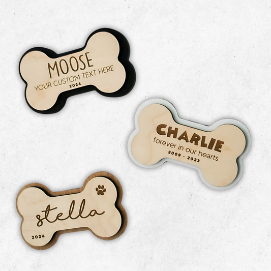 Personalized Pet Bone Shape Fridge Magnet, Custom Laser Engraved Wooden Magnet, Gift For Pet Parents
