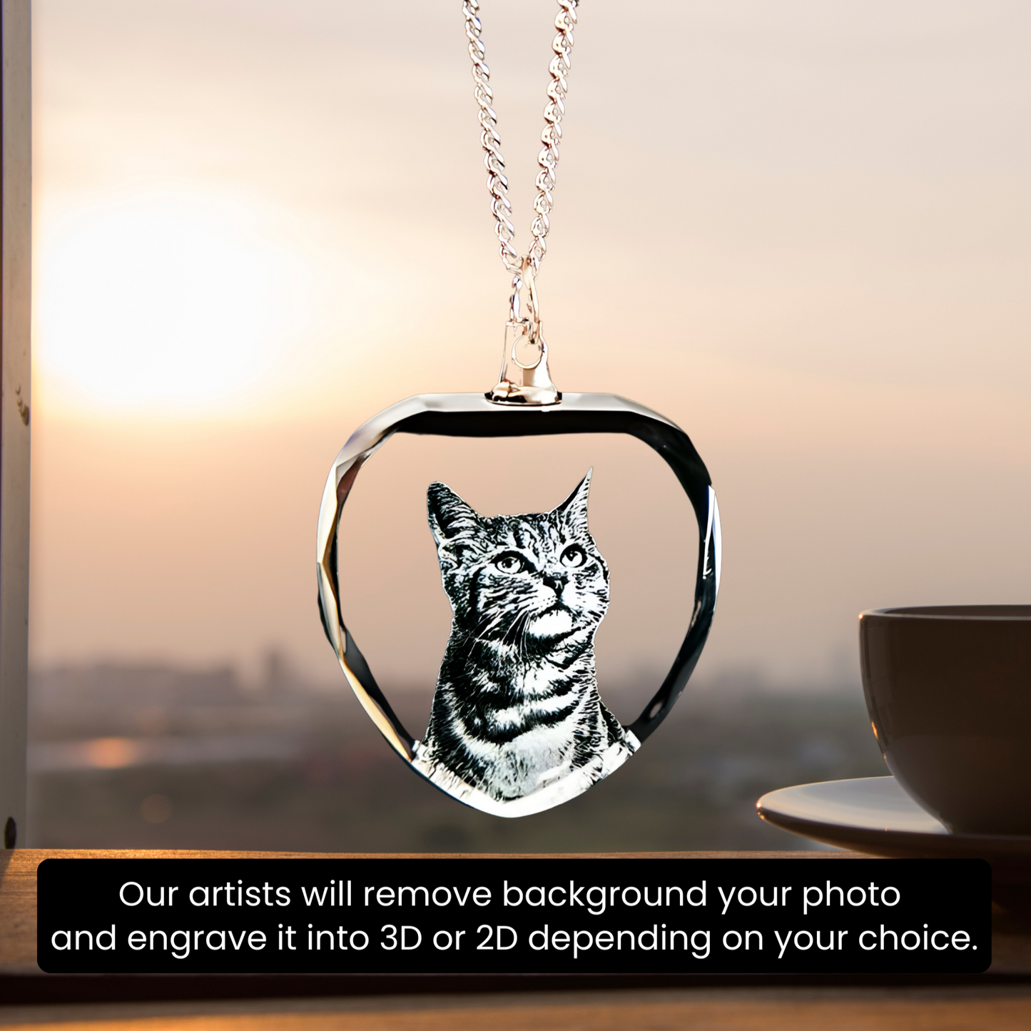 Engraved Necklace, Personalized Pet Photo Crystal Necklace, Custom Laser Engraved Necklace, Gift For Pet Lover