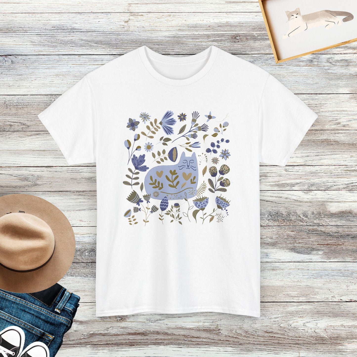 Scandi Cat T-Shirt, Floral Shirt, Cute Cat Shirt, Gift for Cat Lover