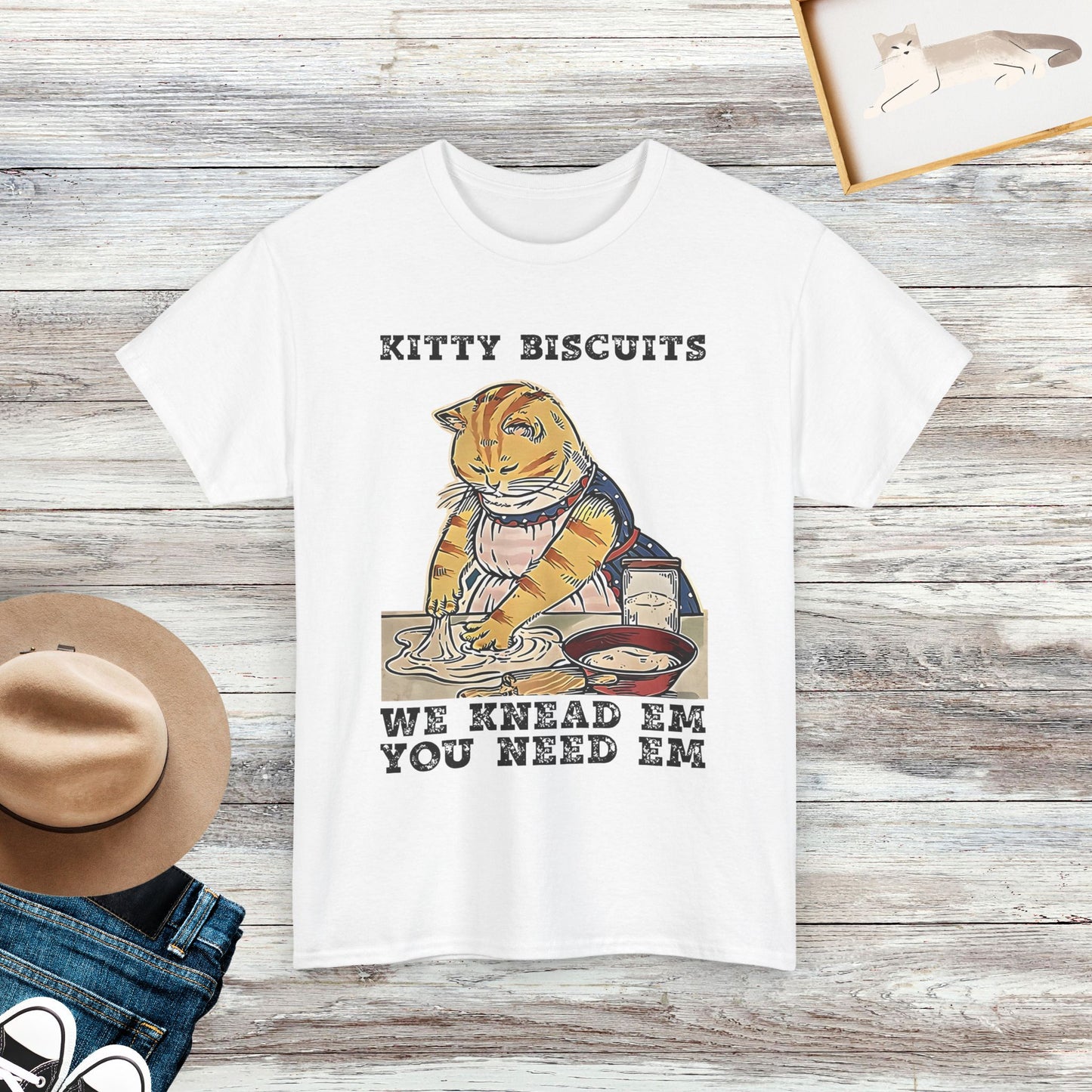 Kitty Biscuits You Need Em We Knead Em T-Shirt, Cat Making Biscuits T-Shirt, Funny Kitty Baker Cat Shirt