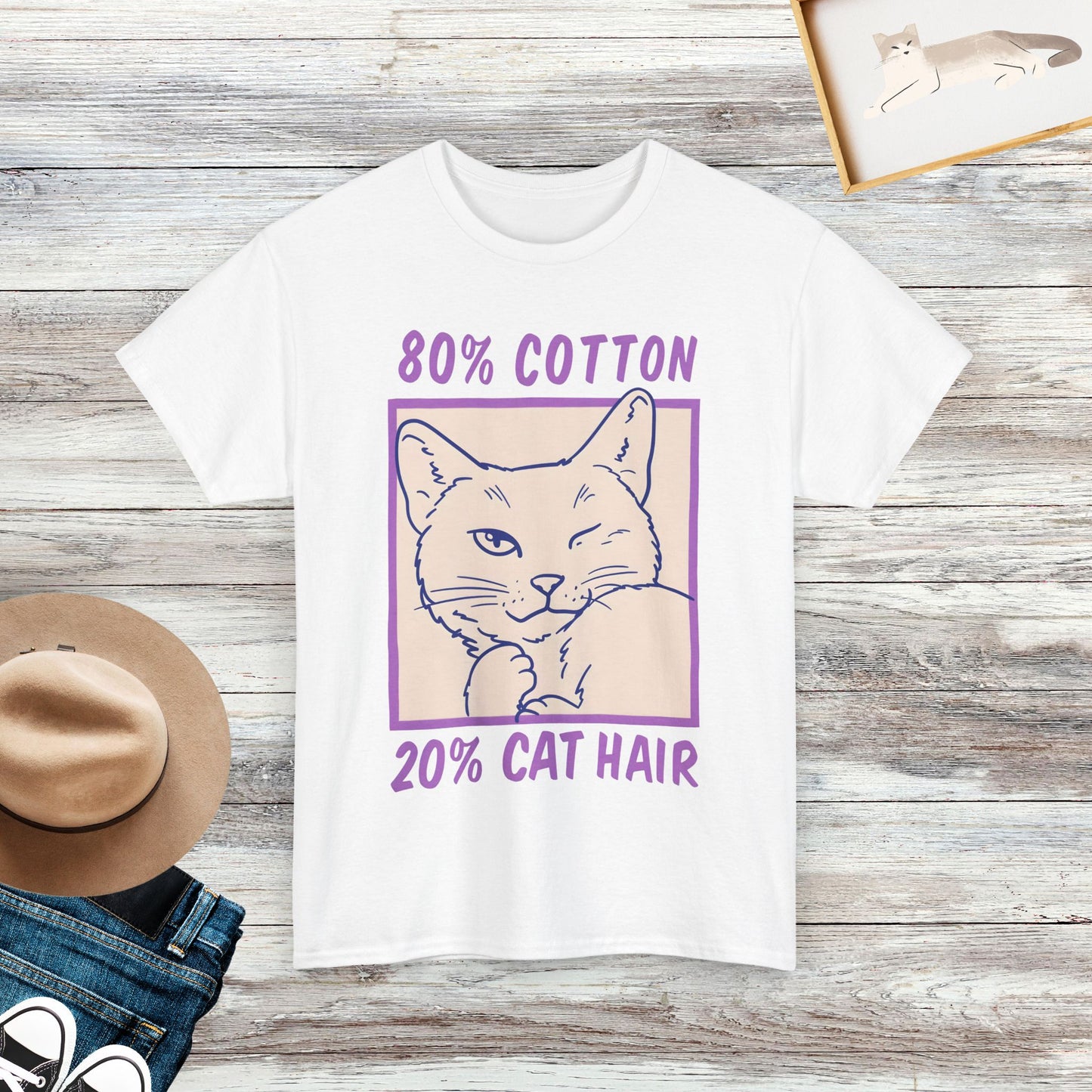 80% Cotton, 20% Cat Hair Funny Cat T-Shirt, Cat Lover Gift, Cute Cat Shirt