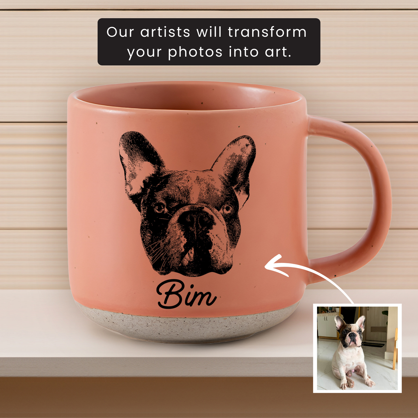 Personalized Pet Sketch Pottery Mug 11.8oz, Custom Pet Photo And Name, Gift For Pet Owners