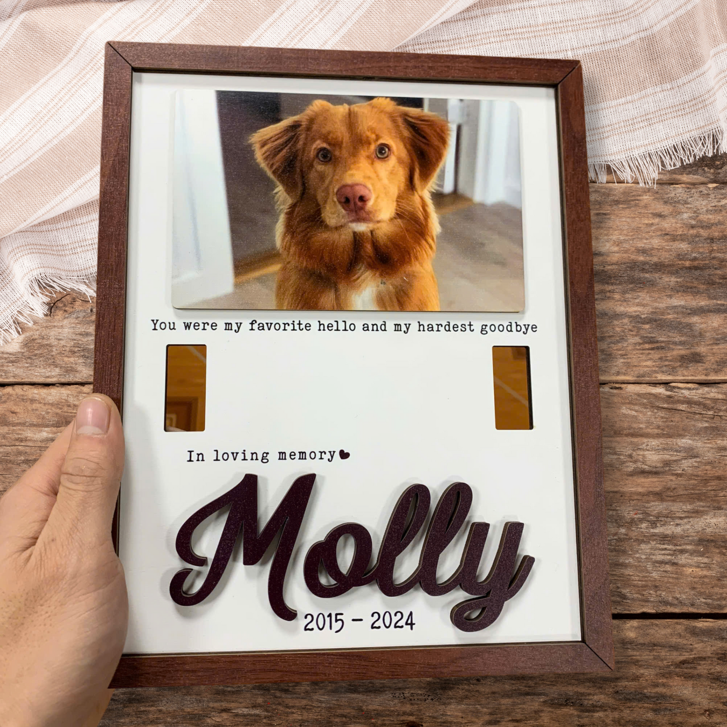 Personalized Wooden Pet Memorial Frame, Custom Pet Collar Holder Wooden Sign, Remembrance Gift For Loss Pet