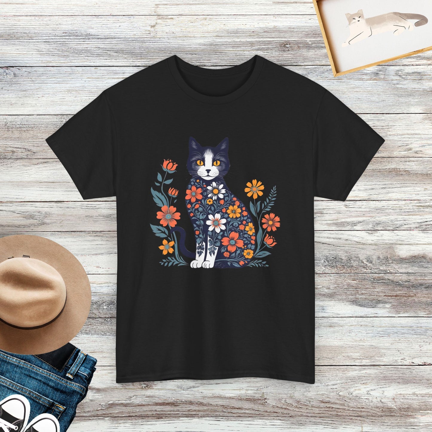 Floral Cat T-shirt, Cat Mom Shirt, Purr Shirt, Cat Lover Gifts