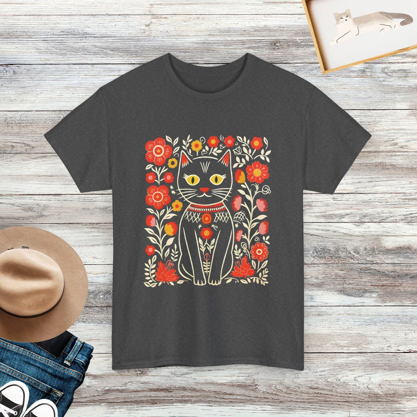 Floral Cat T-shirt, Cute Cat Shirt, Garden Cat Lover Gift