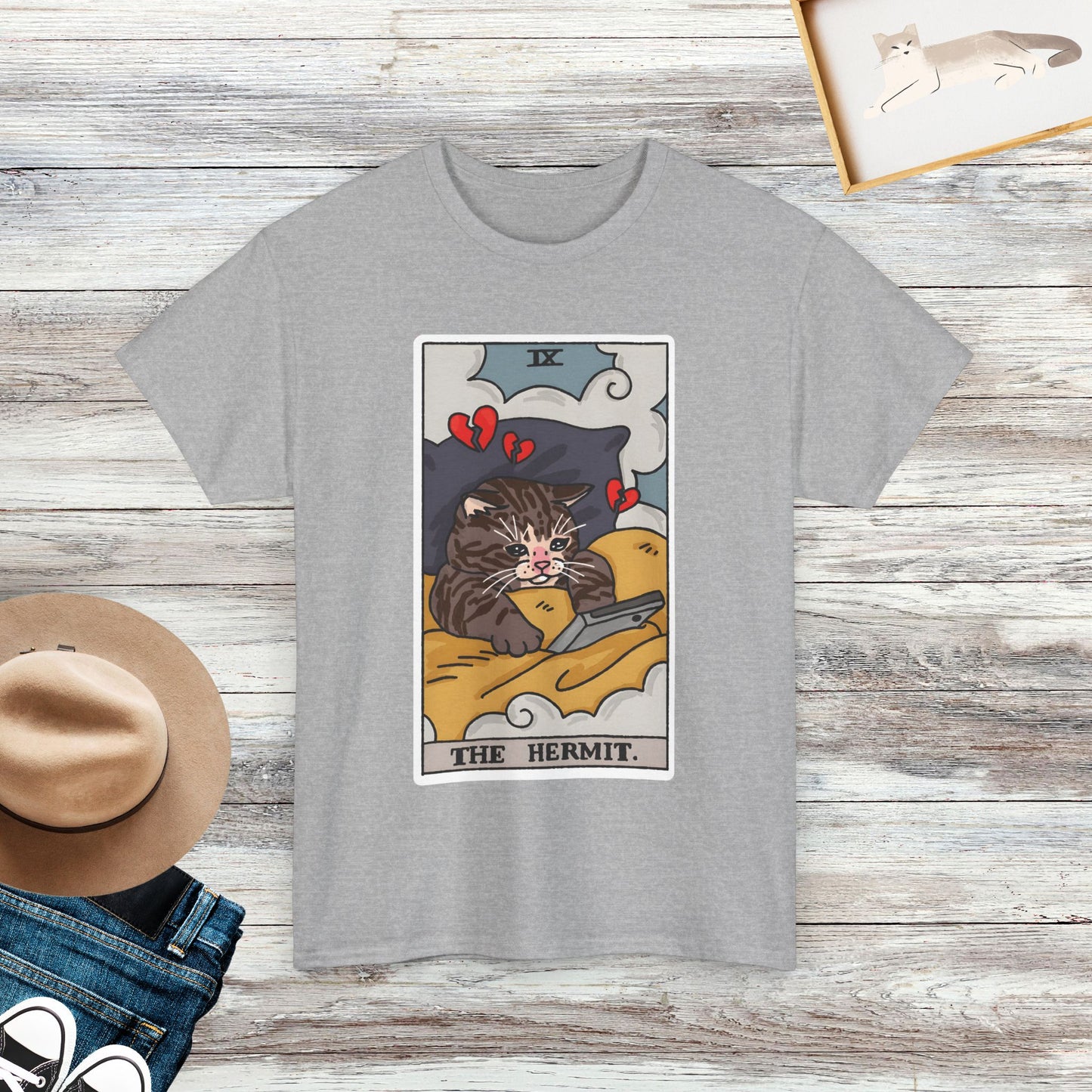 The Hermit Tarot Cat Shirt, Tarot Card Shirt, Crying Cat Meme Shirt, Gift For Cat Lovers