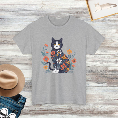 Floral Cat T-shirt, Cat Mom Shirt, Purr Shirt, Cat Lover Gifts