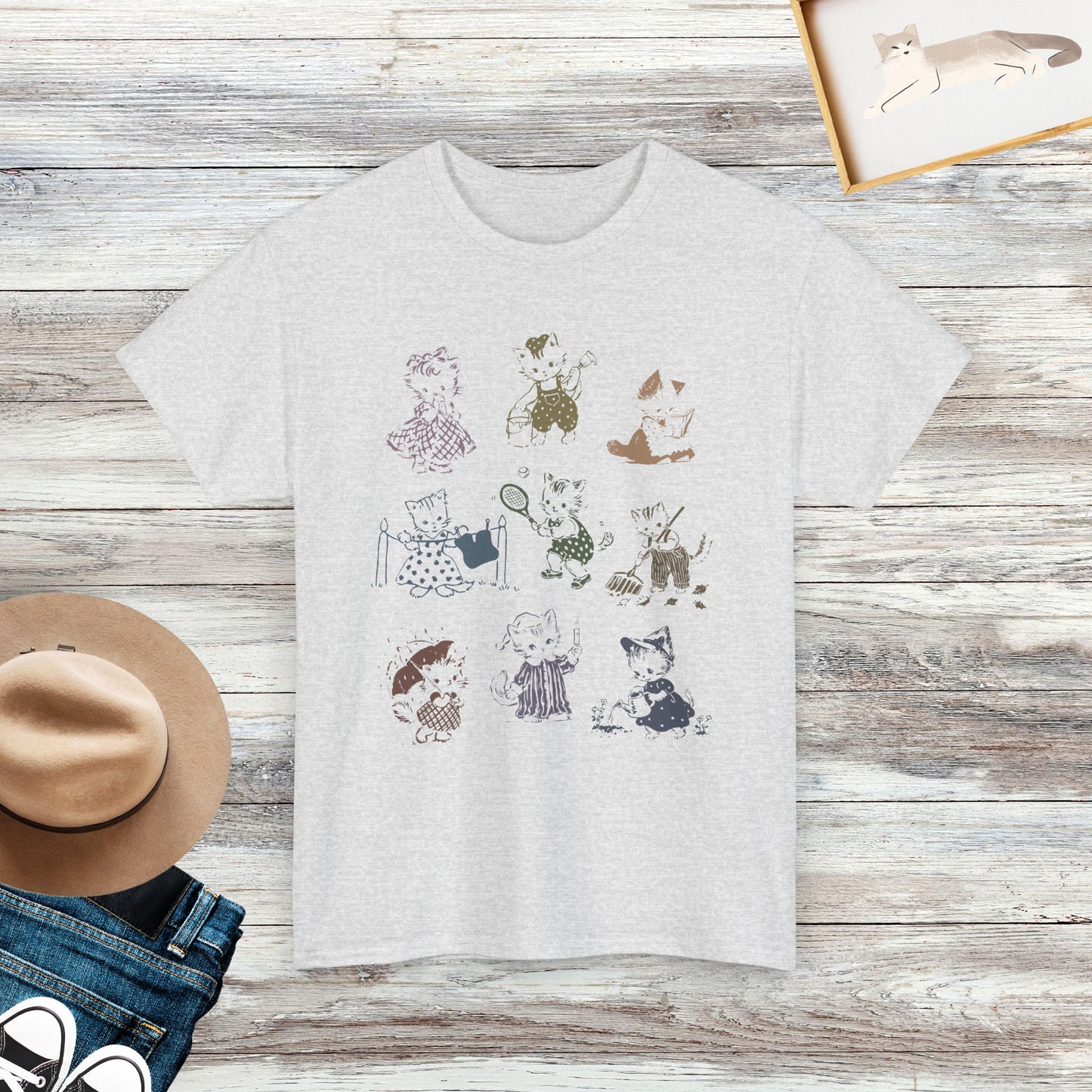 Vintage 90s Tattoo Cat T-shirt, Retro Kitten Cute Shirt, Cat Lovers Gift