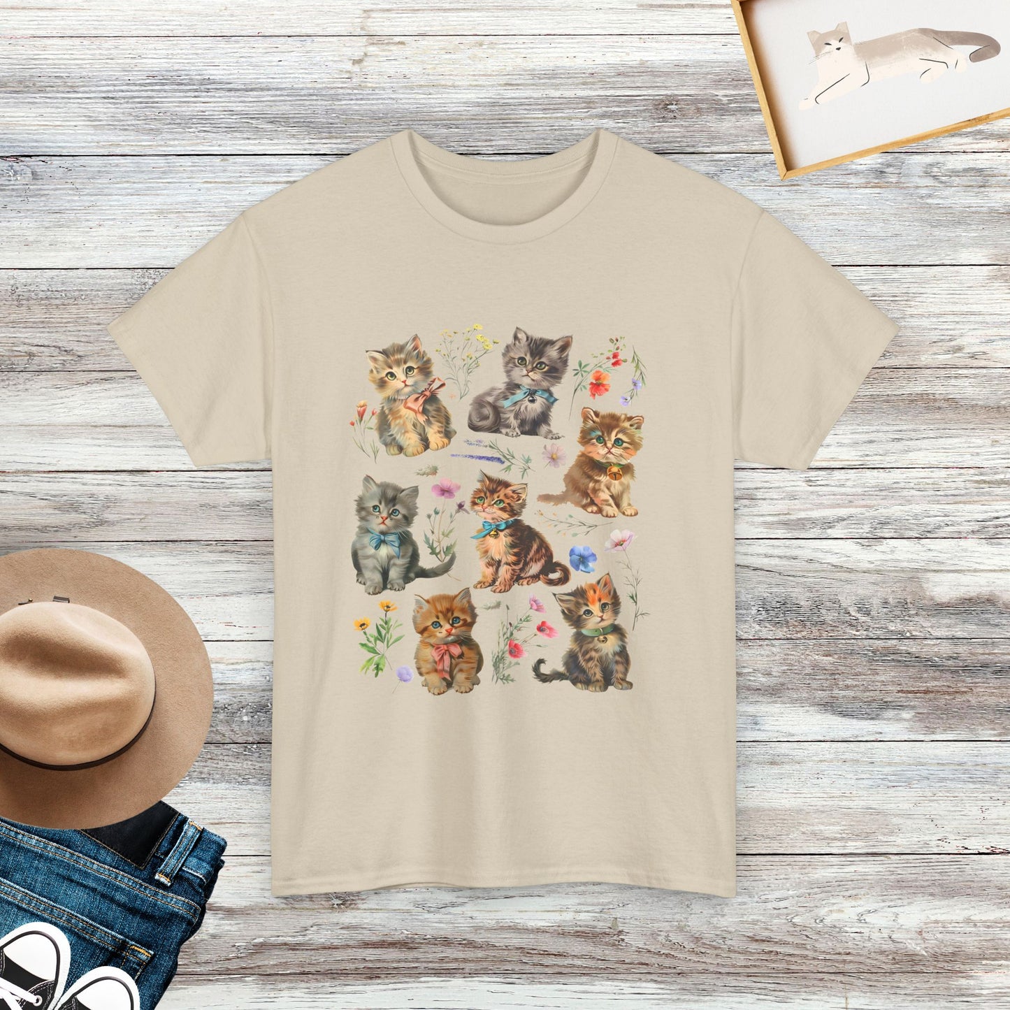 Retro Kitten Cat Flowers Shirt, Wild Flowers Cat Shirt, Cat Lover Shirt