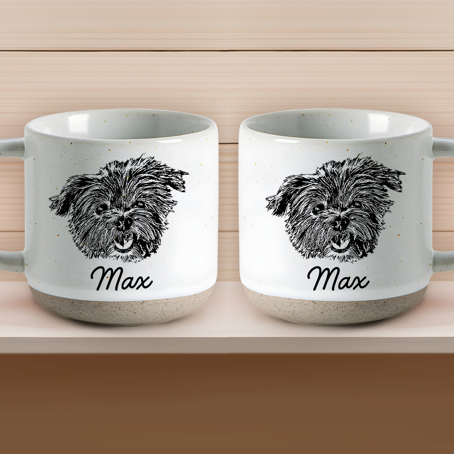 Personalized Pet Sketch Pottery Mug 12oz, Custom Pet Photo And Name, Gift For Pet Owners