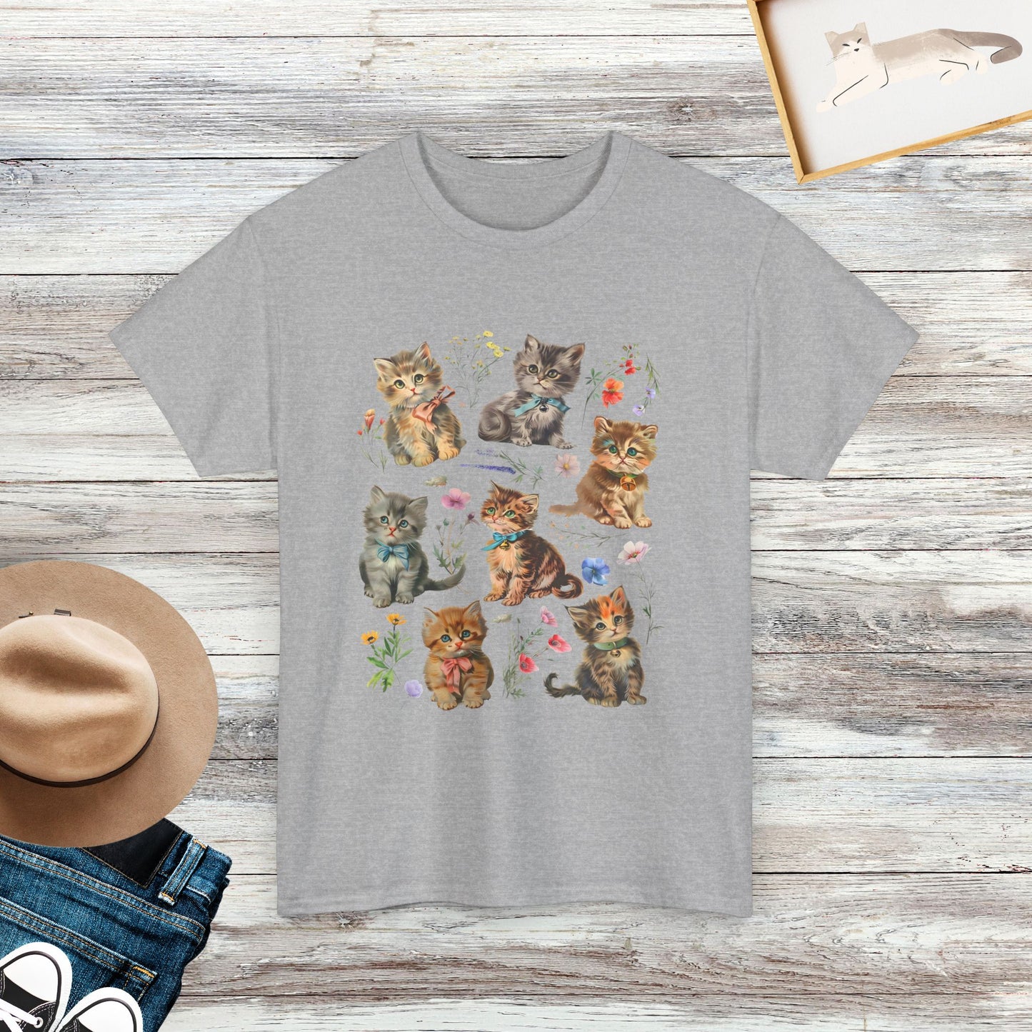 Retro Kitten Cat Flowers Shirt, Wild Flowers Cat Shirt, Cat Lover Shirt