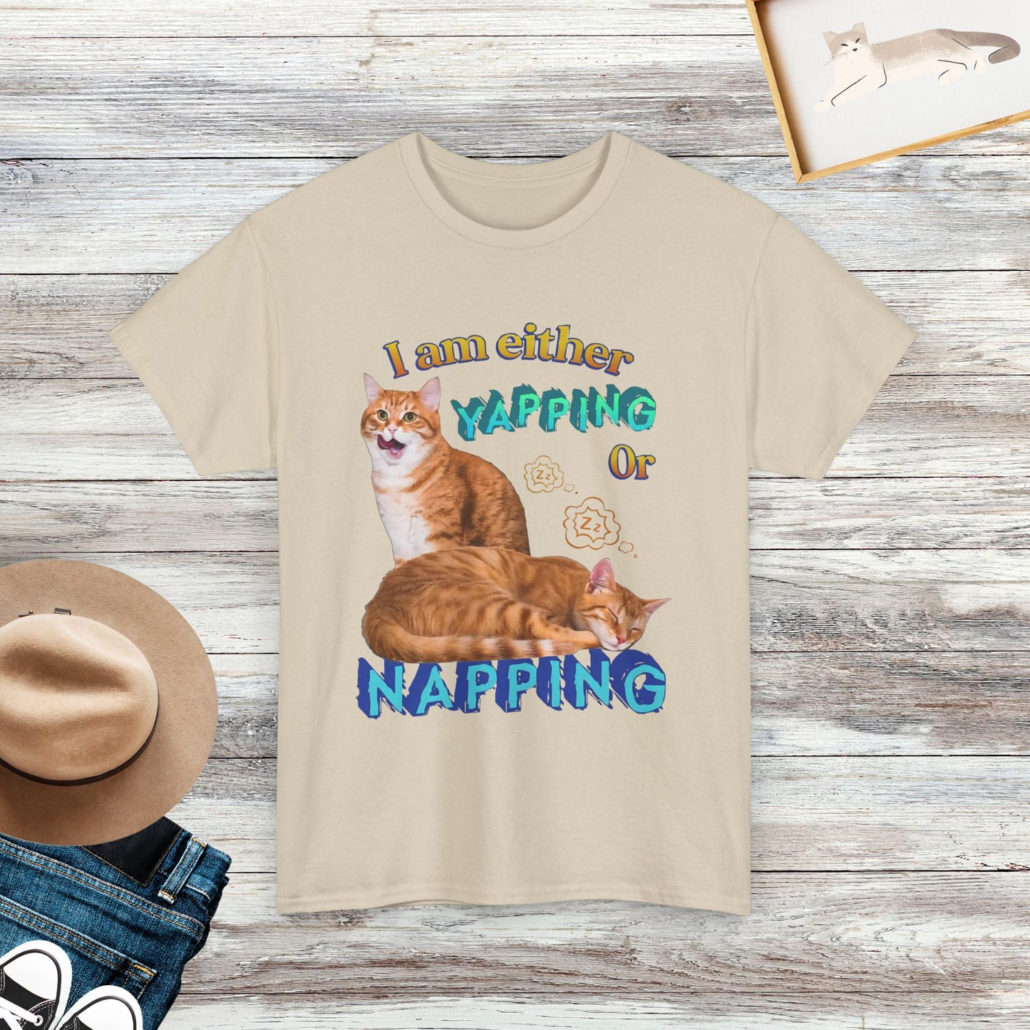 I Am Either Yapping or Napping T-Shirt, Funny and Adorable Cat, Perfect for Cat Enthusiasts