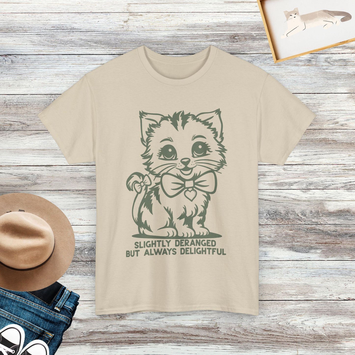 Slightly Deranged But Always Delightful T-Shirt, Retro Sarcastic Cat Shirt, Cute Kitten Tee