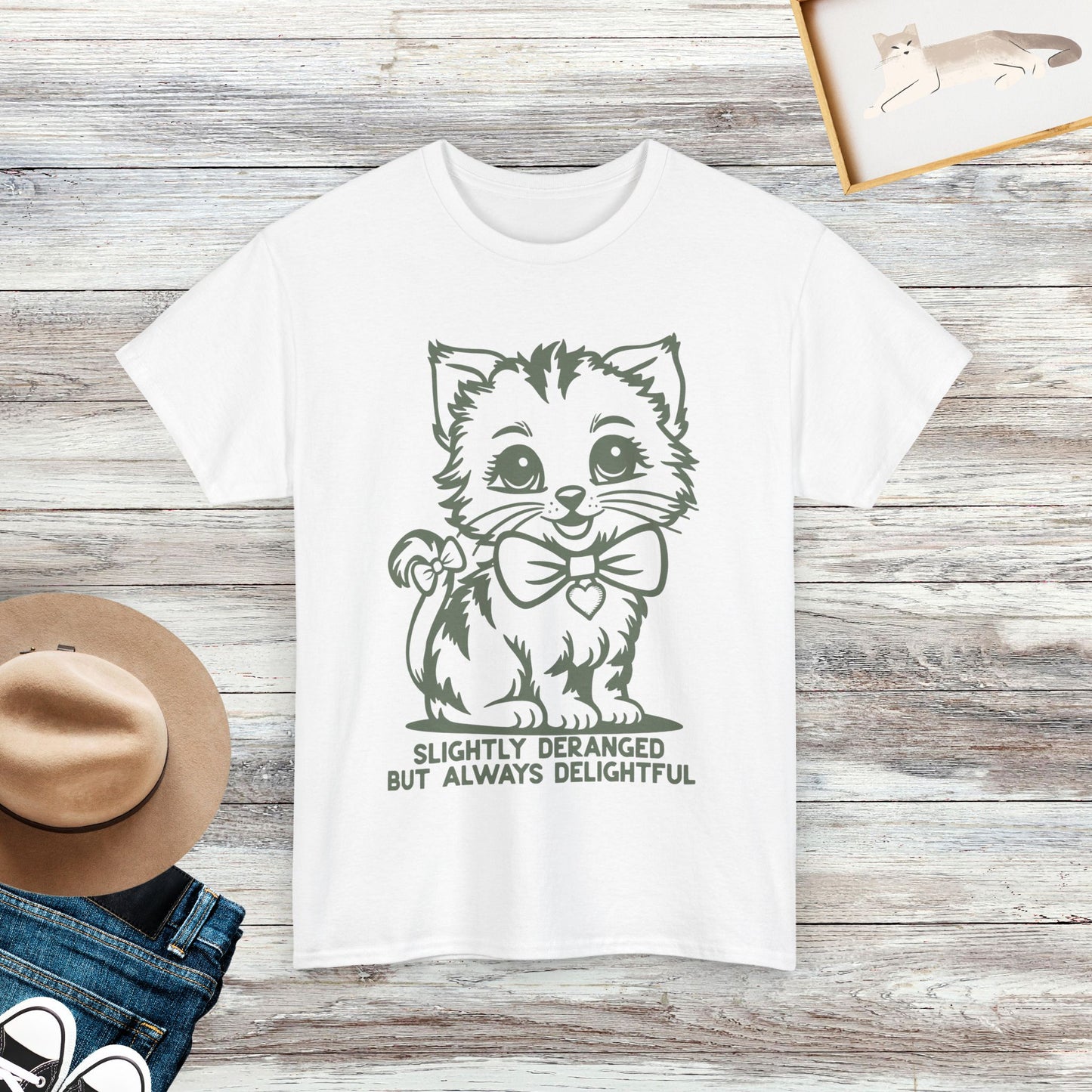 Slightly Deranged But Always Delightful T-Shirt, Retro Sarcastic Cat Shirt, Cute Kitten Tee