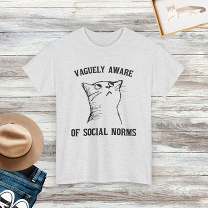 Vaguely Aware of Social Norms T-Shirt, Funny Introvert Cat T-shirt, Meme Cat Shirt