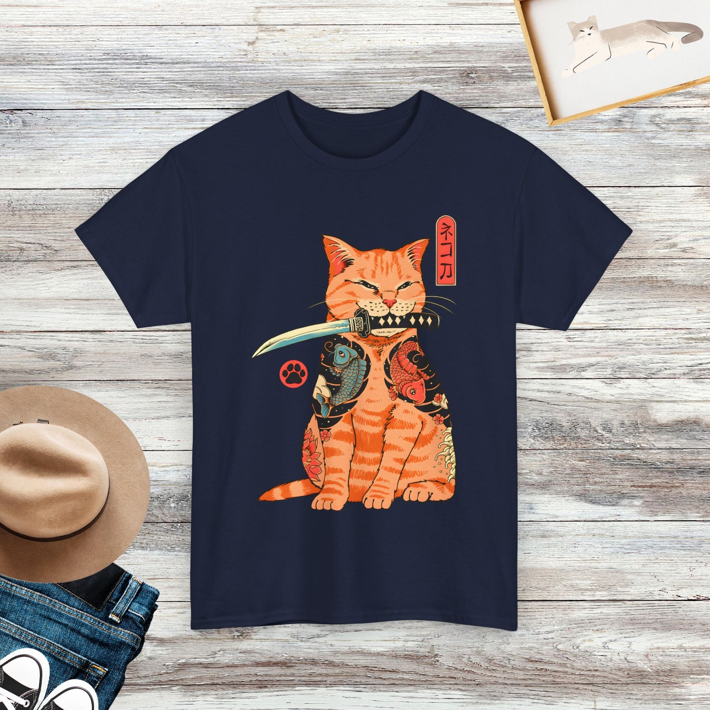 Japanese Cat T-Shirt, Samurai Cat Shirt, Cat Lover Gift