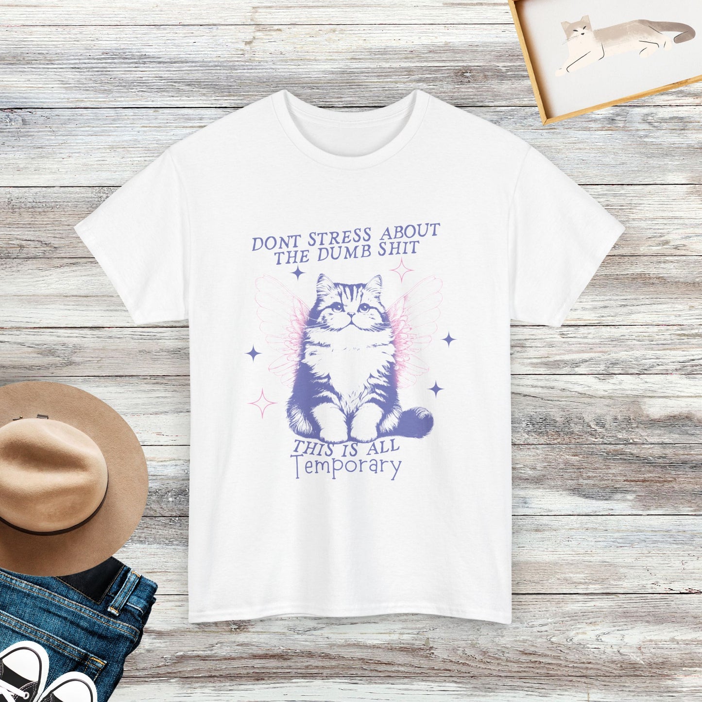 Don't Stress About The Dumb Shit, This Is All Temporary Cat T-shirt, Retro Cute Funny Cat Shirt, Gift For Cat Owners