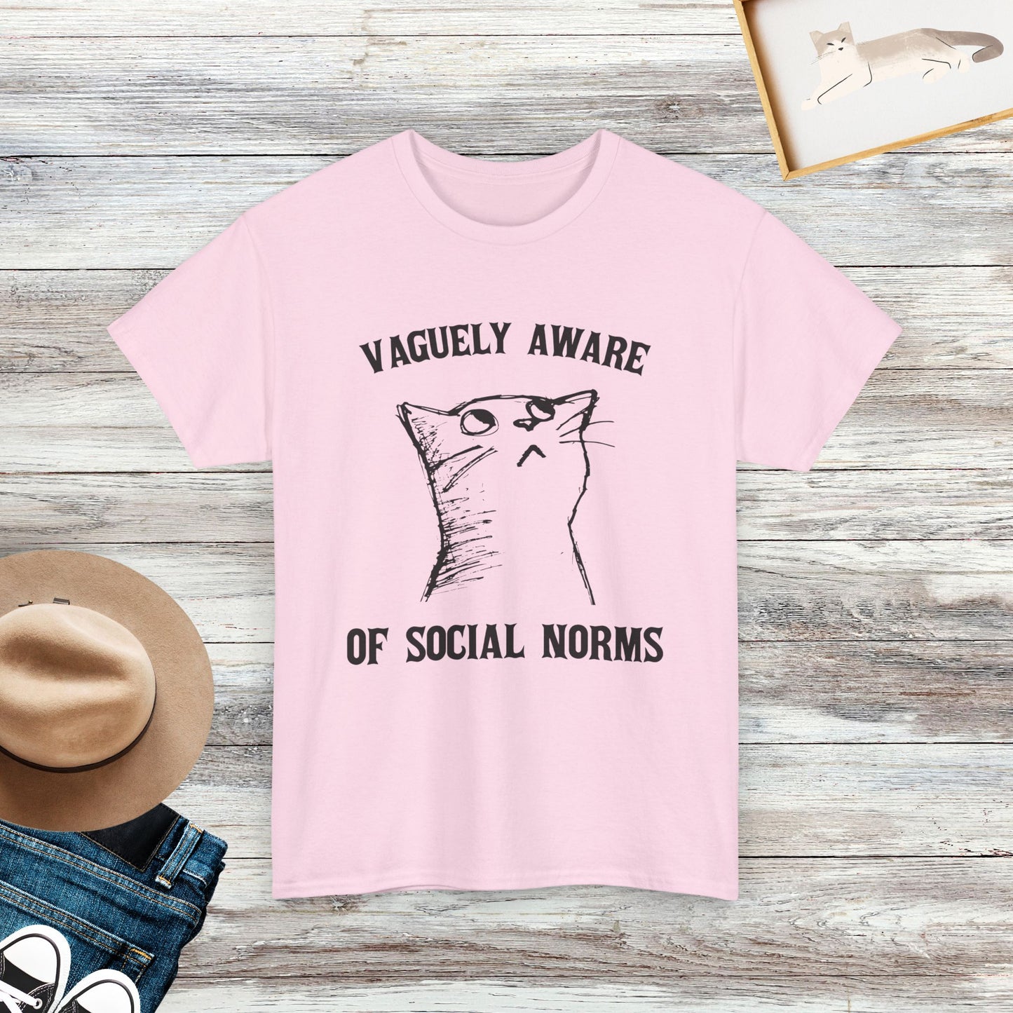 Vaguely Aware of Social Norms T-Shirt, Funny Introvert Cat T-shirt, Meme Cat Shirt