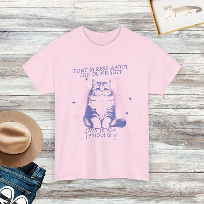 Don't Stress About The Dumb Shit, This Is All Temporary Cat T-shirt, Retro Cute Funny Cat Shirt, Gift For Cat Owners