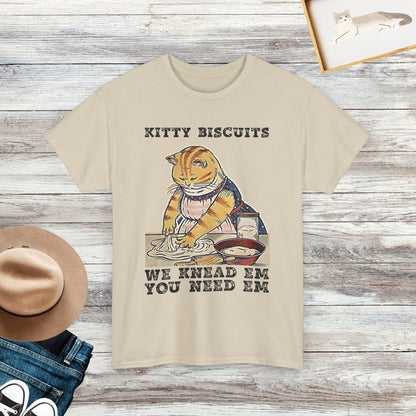 Kitty Biscuits You Need Em We Knead Em T-Shirt, Cat Making Biscuits T-Shirt, Funny Kitty Baker Cat Shirt